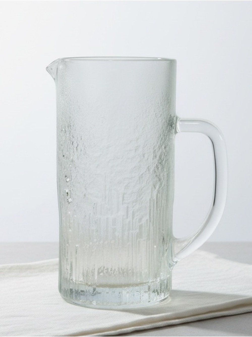 Vintage Sasaki Japan Ice Bark Clear Glass Frosted Pitcher Textured MCM